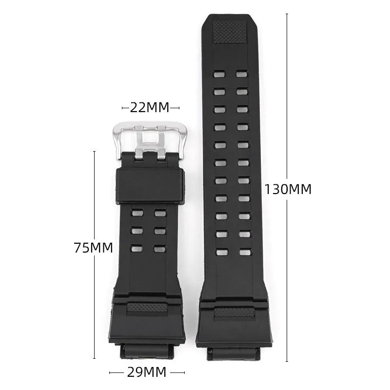 TPU resin watch strap in camouflage pattern with silver buckle, shown detached.