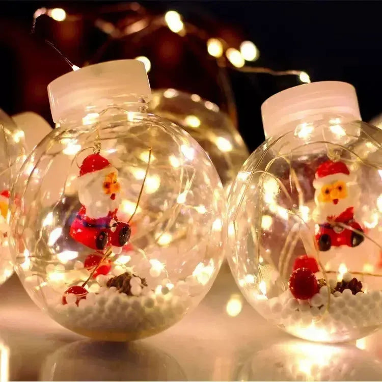 10-piece LED Christmas curtain light set with snowman, tree, and Santa ornaments for window decoration