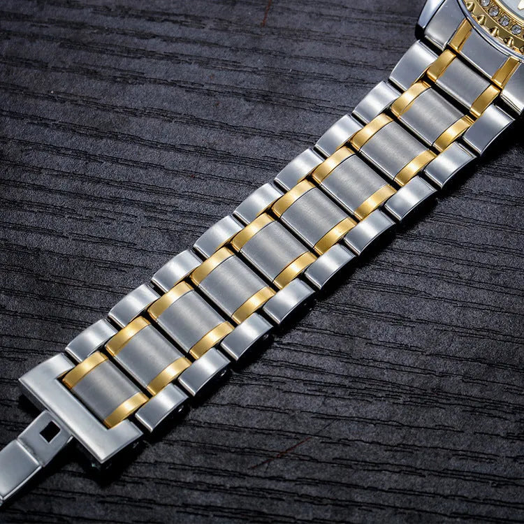 Men's gold or silver automatic mechanical watch with luminous hands, waterproof design, and black or white dial.