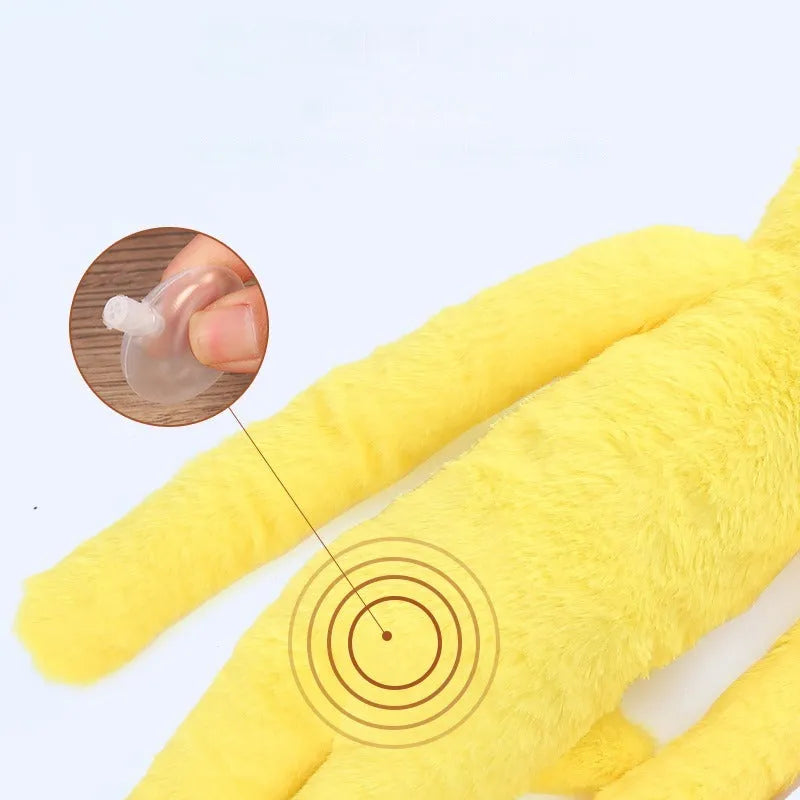 Large pink and yellow plush dog toy with squeaker and crinkle sounds for golden retrievers