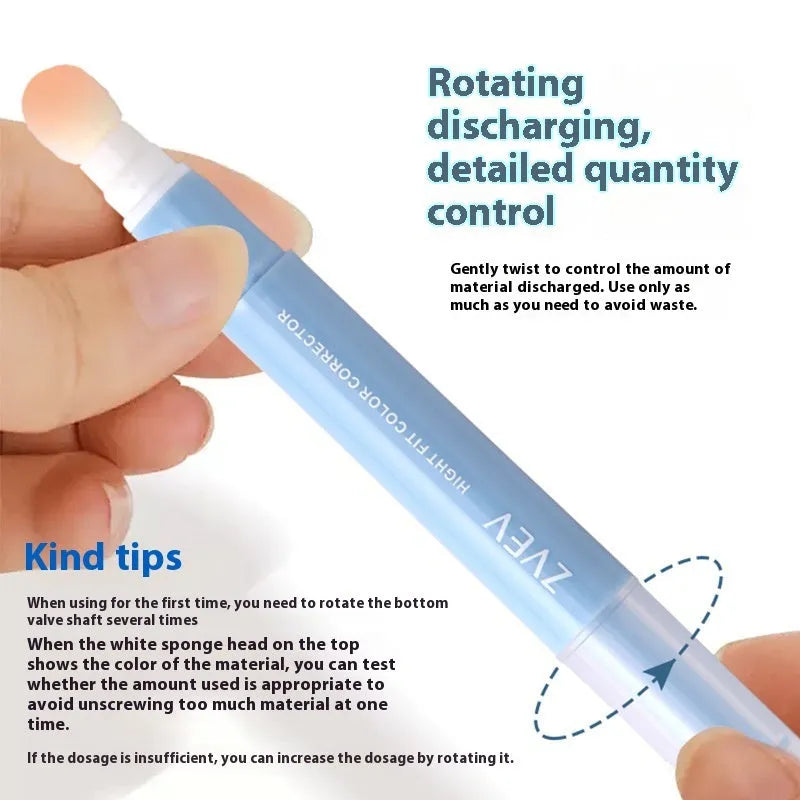 Concealer pen with sponge brush head applicator showing three colour shade options: brightening skin, pink flesh, and flesh colour