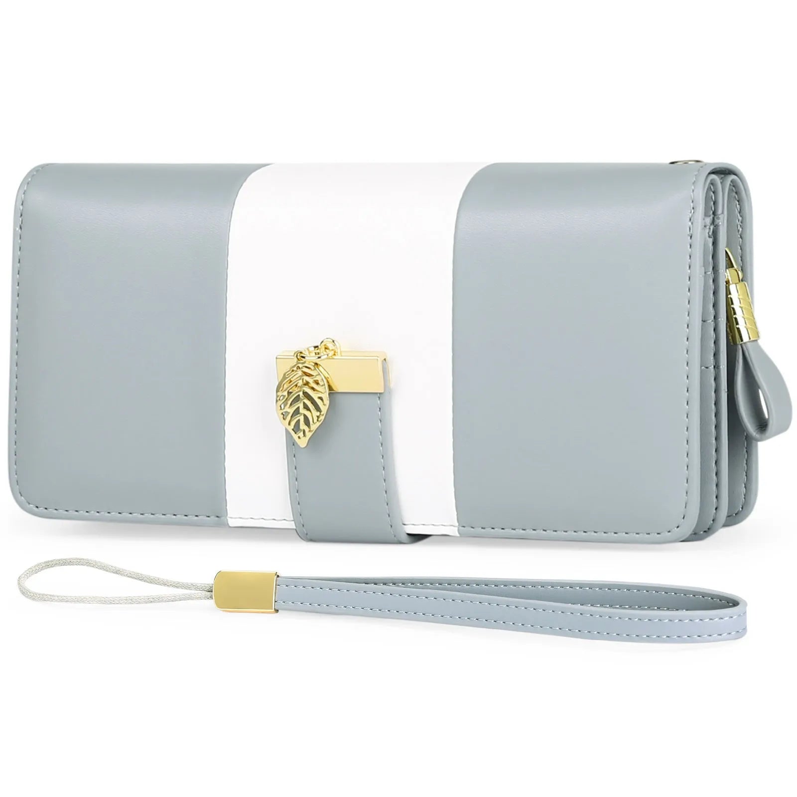 Anti theft clutch wallet with lock showing RFID blocking and PU leather construction in midnight black colour