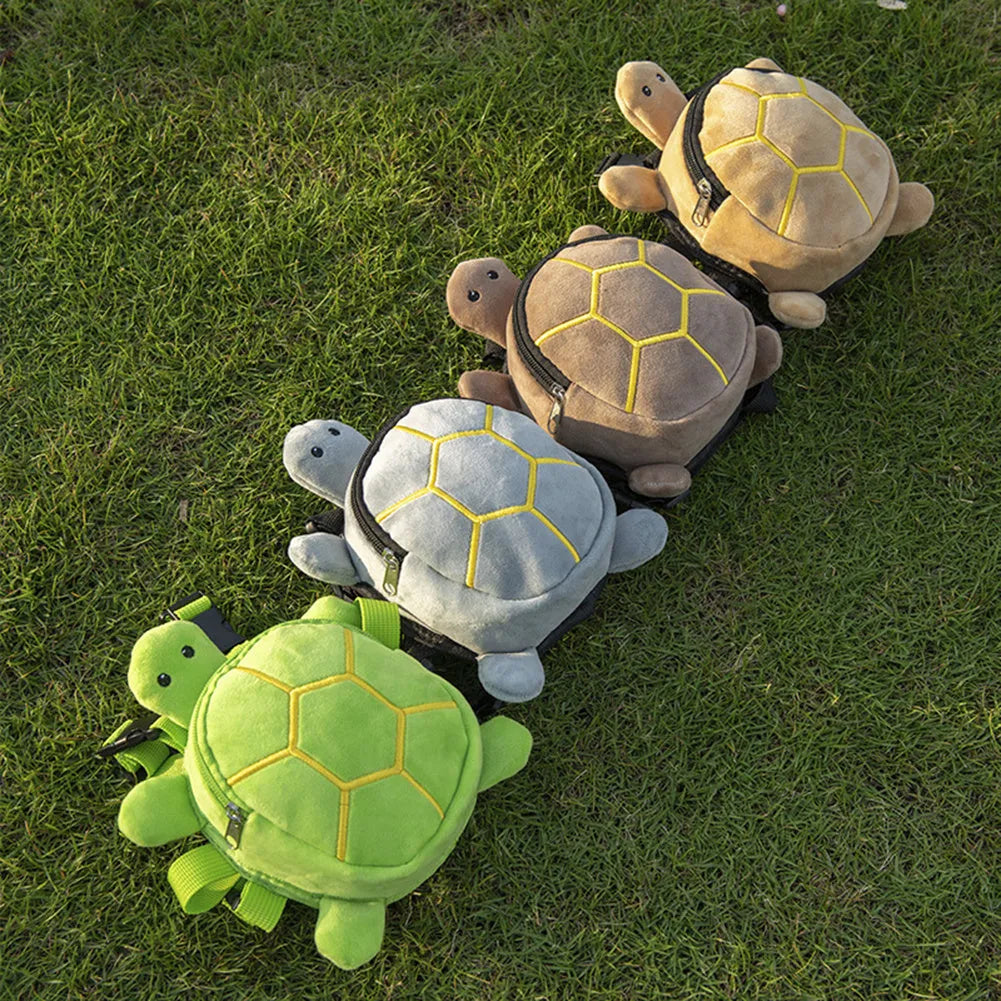 Cartoon turtle shape dog backpack harness in velvet with metal zipper and 20x18cm dimensions