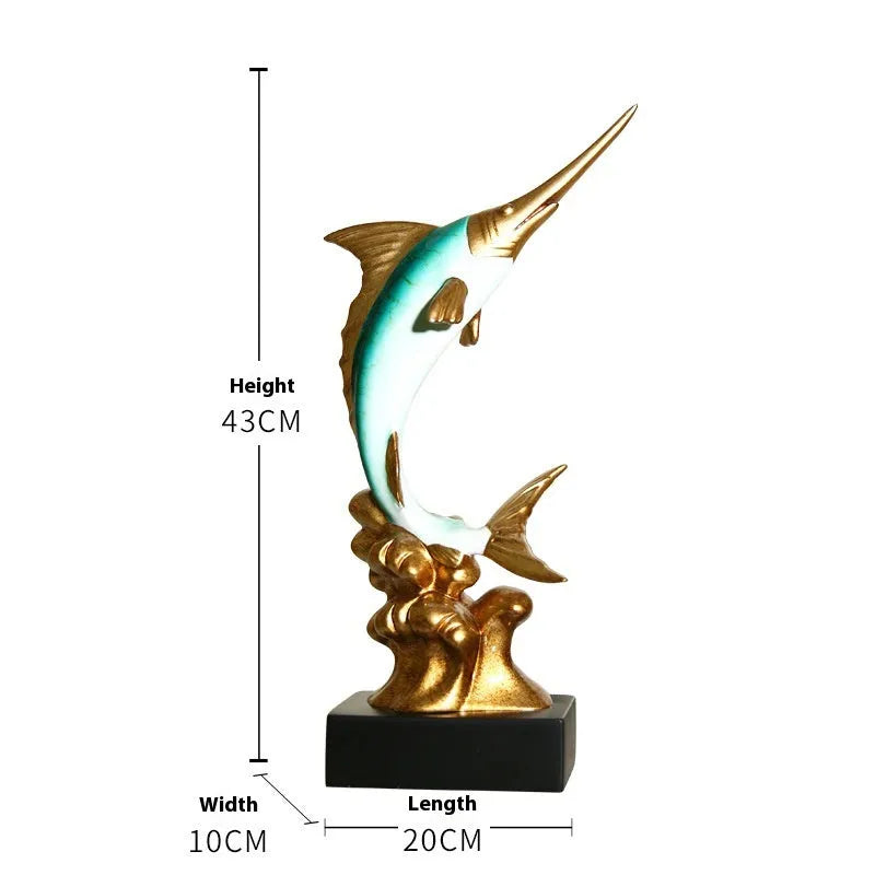 European-style resin swordfish decorative ornament on display in selected colour.