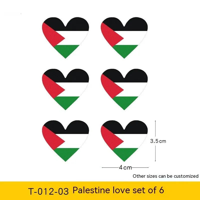 Six Palestinian flag car decal stickers on backing paper, PET vinyl material.