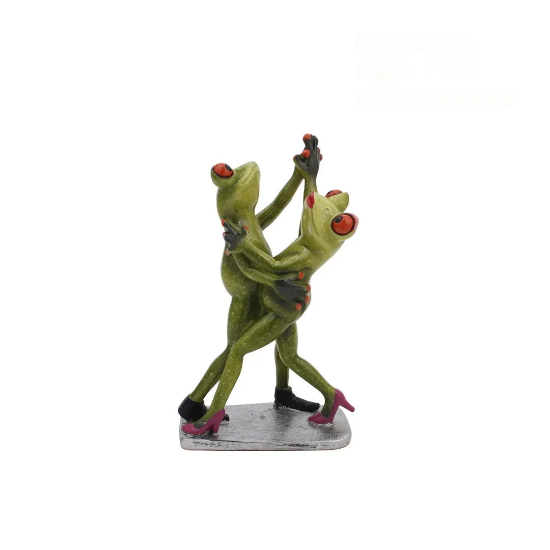 Pastoral style synthetic resin frog sculpture decoration for home interiors.
