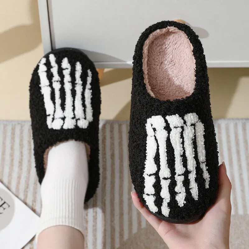 Halloween ghost hand cartoon thermal cotton slippers with suede upper, non-slip rubber sole, ghost hand colour