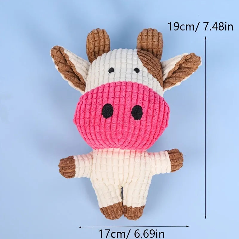 Animal shape plush dog chew toy with squeaker sound in multiple colour options