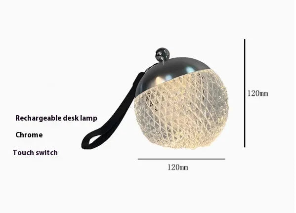 Portable touch dimmable desk lamp in modern minimalist design, 12cm diameter and height