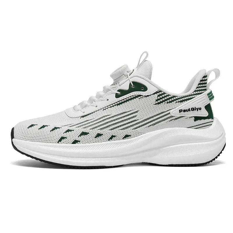 Men's rotating buckle Fly-knit mesh casual sports running shoes in low top design with TPU popcorn sole
