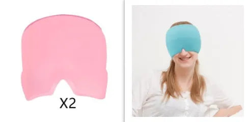 Black elastic gel cold compress eye mask for headache relief with measurements