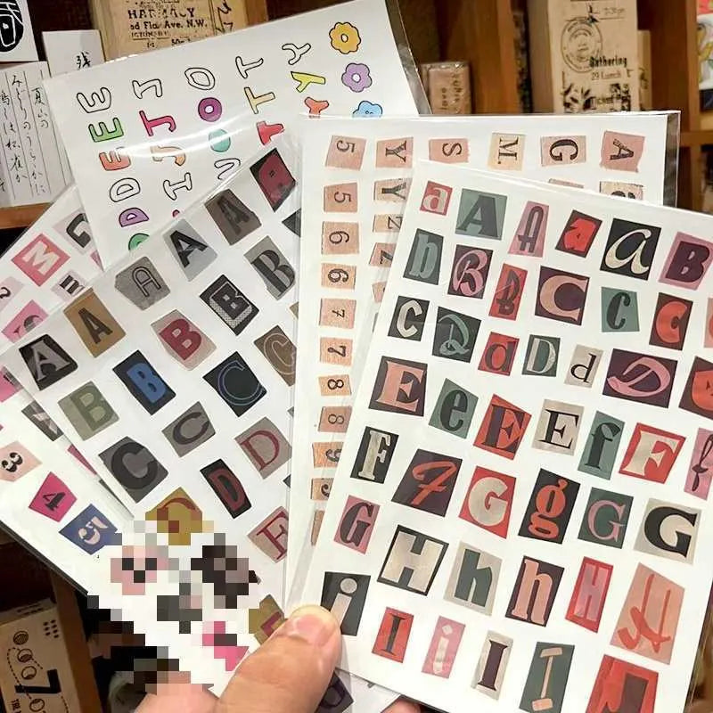 English letters and numbers symbol label stickers with alphabet sets and week words