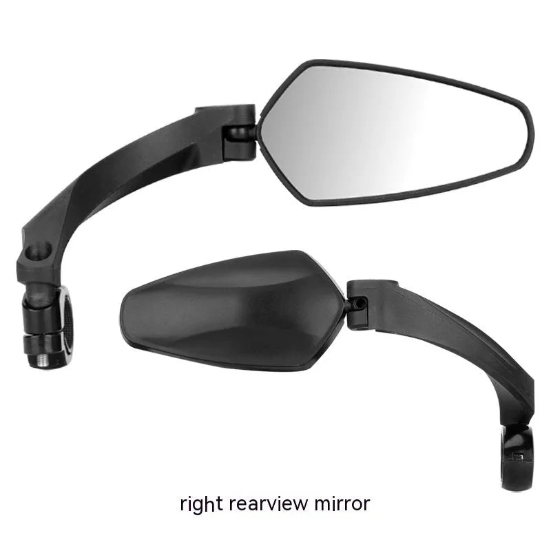 Black rotatable mountain bike rearview mirror measuring 210x102.5mm with PMMA acrylic construction