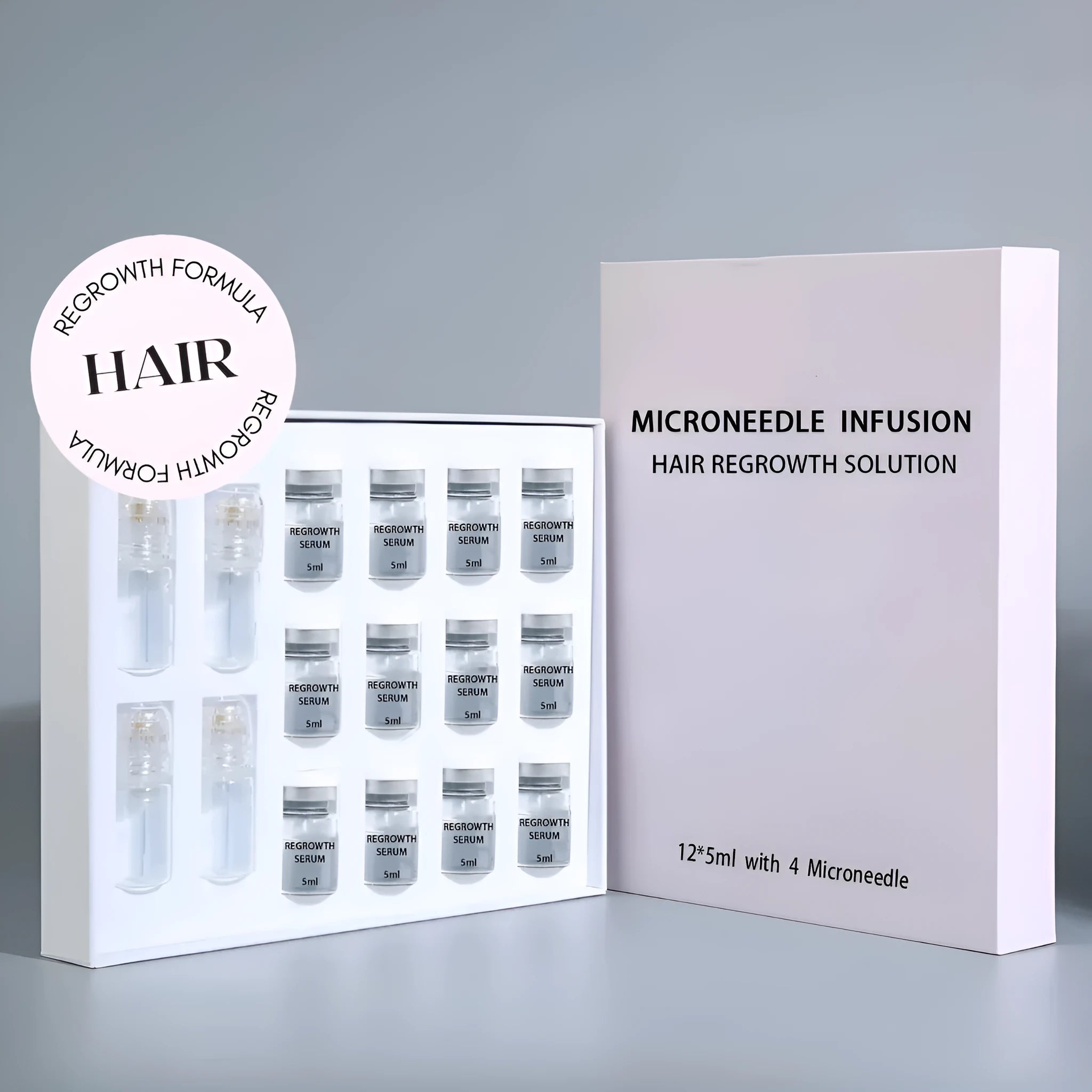 Hair growth micro needle serum set with microneedle and essence ampoules for thinning and frizzy hair