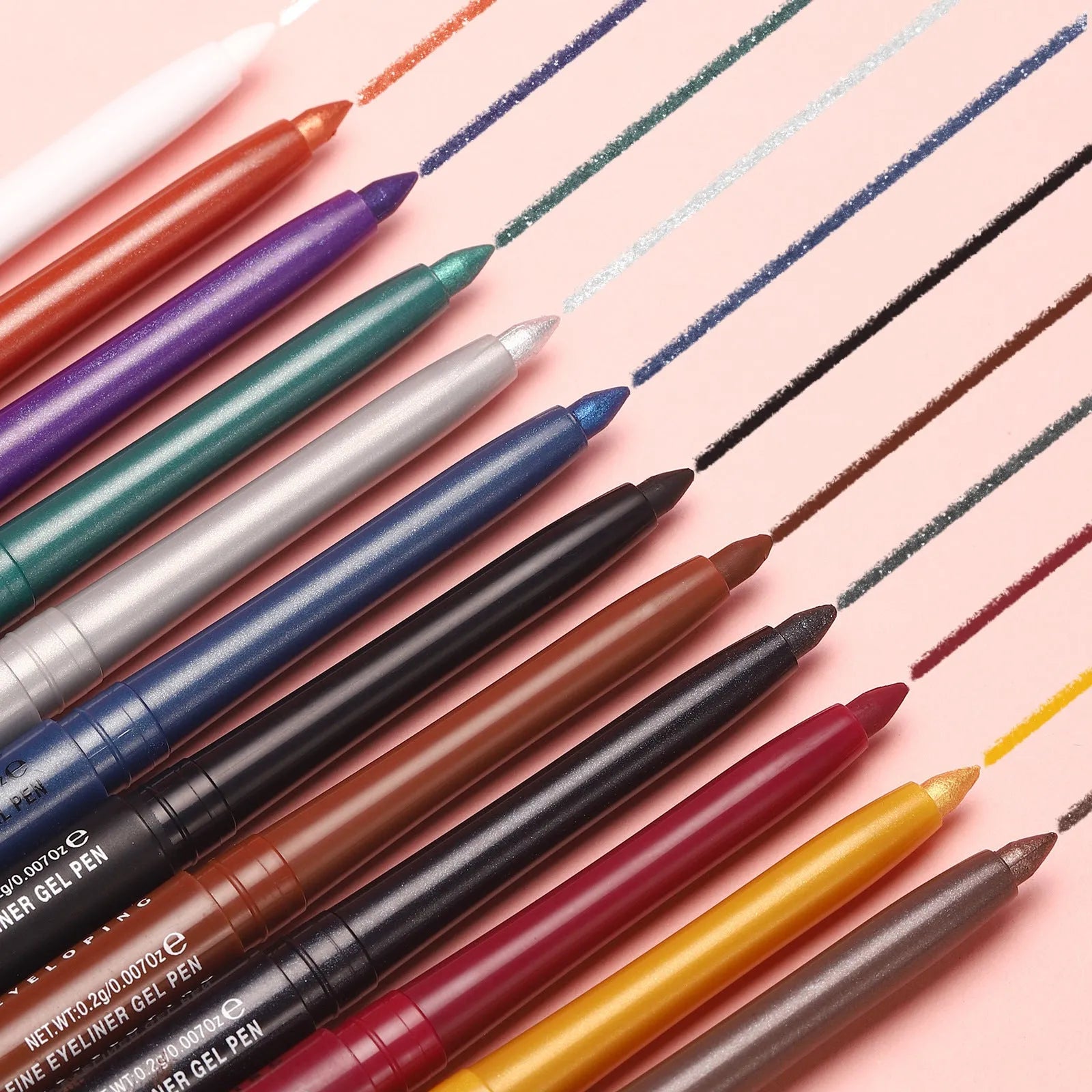 Set of 12 colourful gel glitter eyeliner pencils in vibrant shades for waterproof makeup