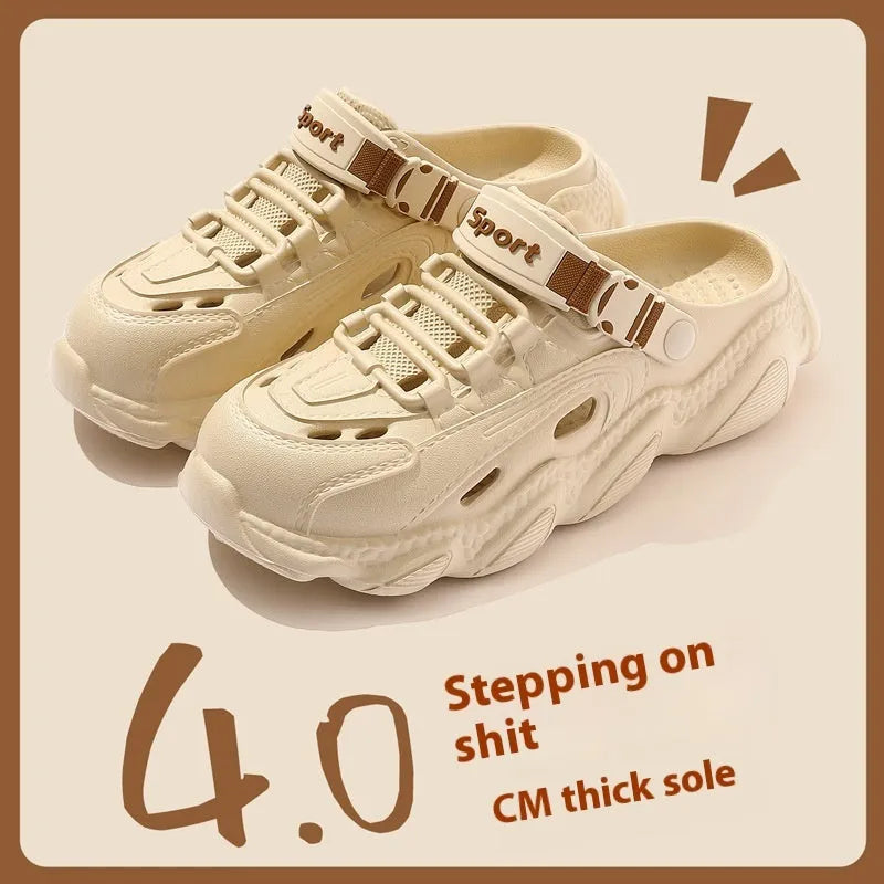 Men's khaki outdoor slippers with EVA sole and hollow out breathable design