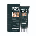 Compact neutral packaging facial firming cream 100ml pot on plain background