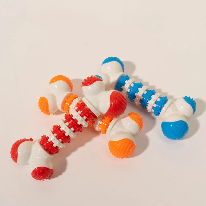 Blue bone-shaped interactive dog chew toy with hollow treat compartment for small breed dogs.