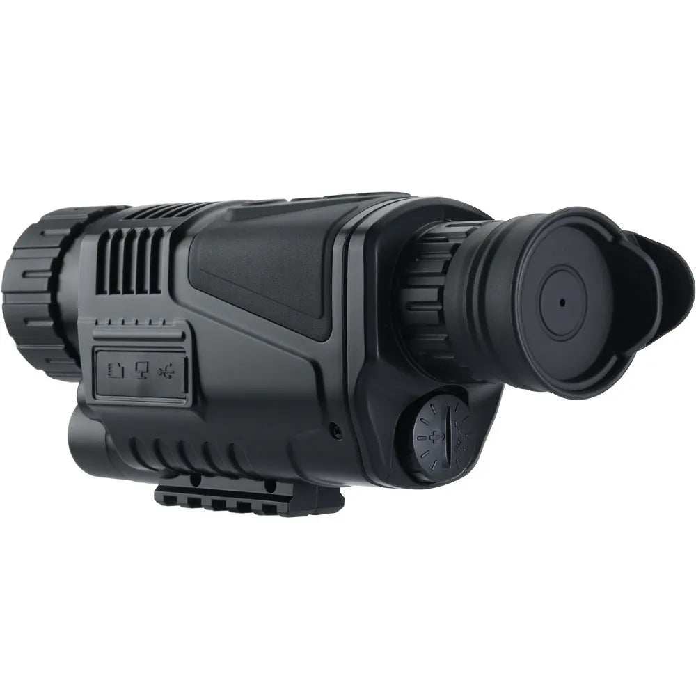Black digital night vision telescope with rubber coating, 40mm lens, and included storage bag.