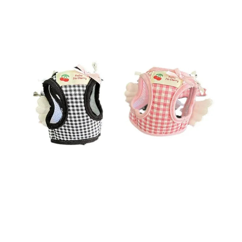Small dog cotton rope harness with chest and back attachment points in pink or black