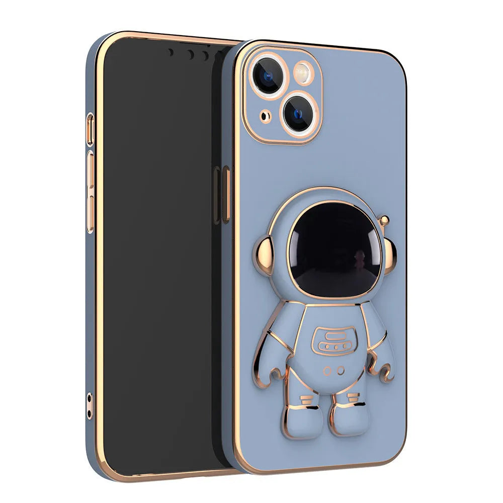3D astronaut TPU phone case with electroplating bracket for iPhone, in black