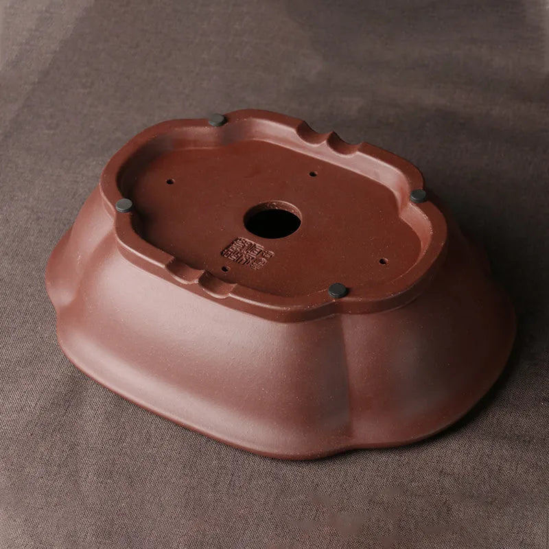 Handmade purple clay bonsai basin in classical plain Chinese style