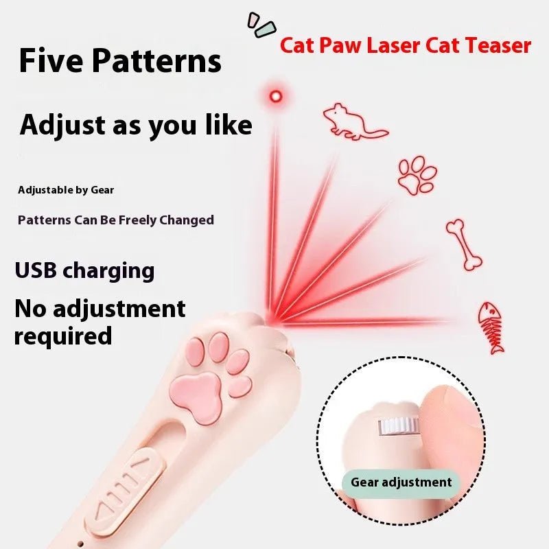 Rechargeable cat teaser pen light toy in pink, cream, and sky blue colours with Self-Hi button.