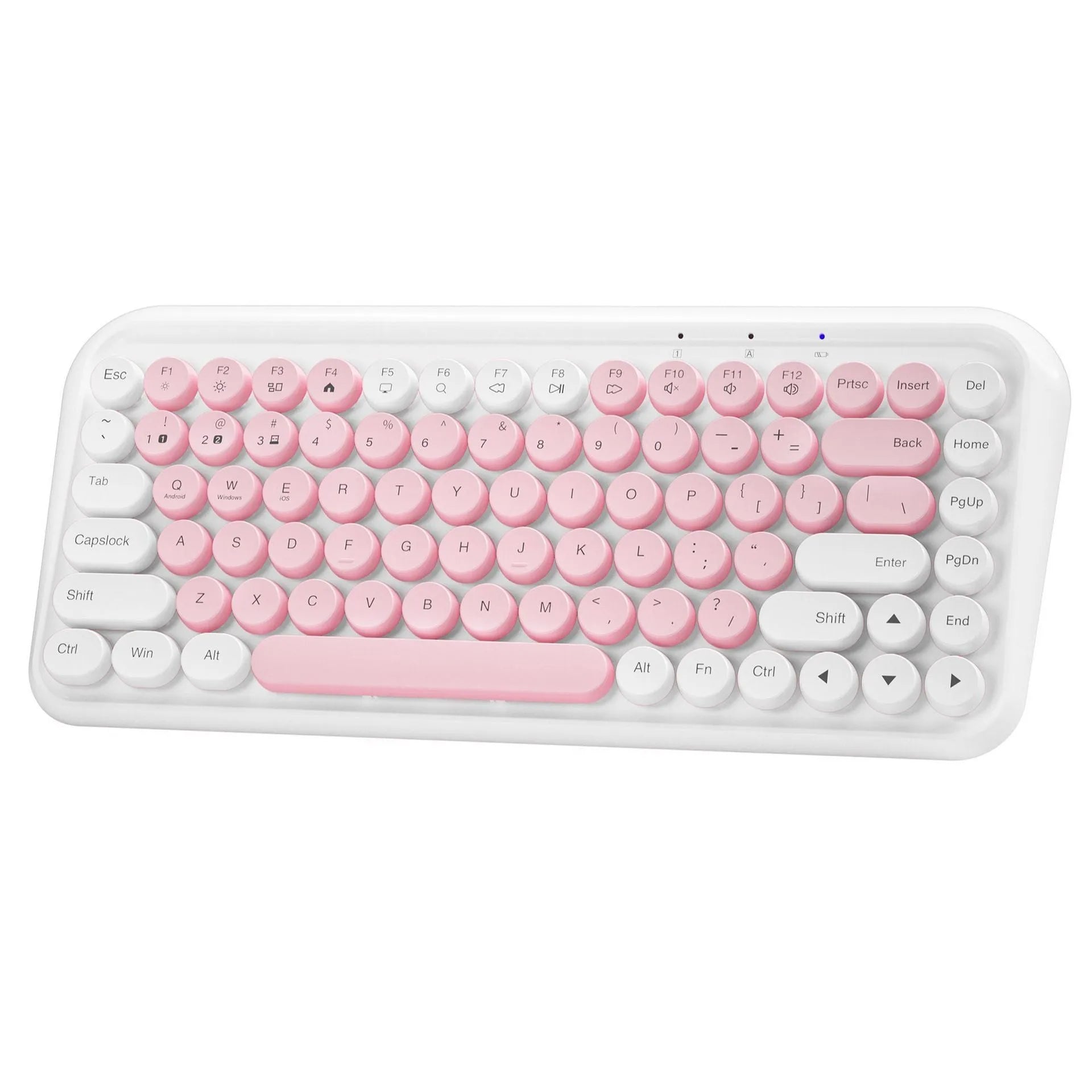 Pink portable Bluetooth keyboard with 84 keys and wireless connectivity