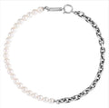 Unisex natural pearl necklace with titanium steel, white pearls 8mm width, 45cm or 50cm length