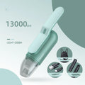Green handheld car mini vacuum cleaner with UV lamp, 130mbar suction, wireless USB rechargeable, ABS body