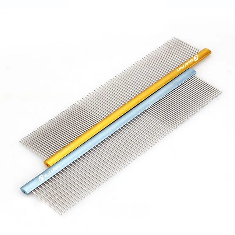 Double-sided stainless steel pet comb with 1mm fine teeth in blue option for dog and cat grooming