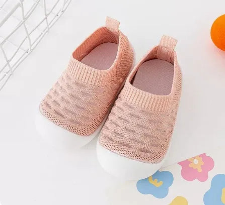 Baby soft sole non-slip walking shoes with breathable cotton upper and natural rubber sole in multiple colours