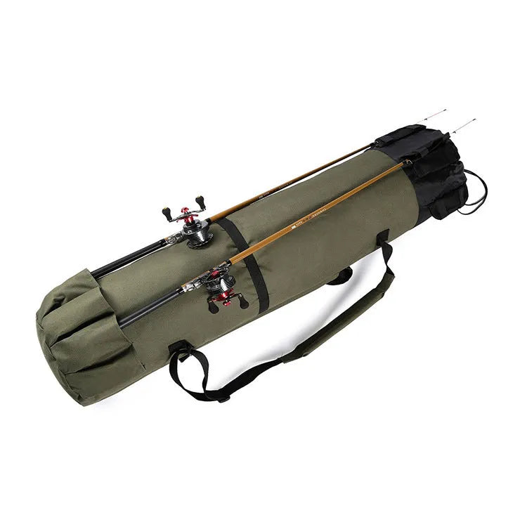 Cylindrical fishing rod bag made of Oxford cloth in army green, 116cm length, for sea fishing gear
