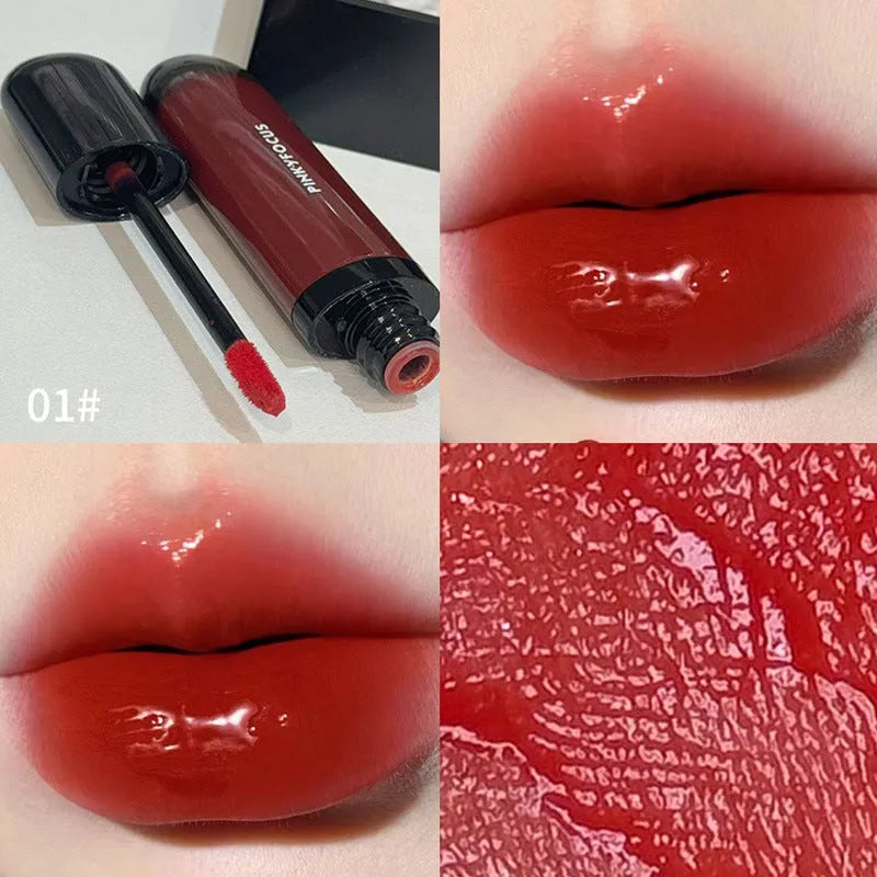 Black shiny Mirror Lip Lacquer makeup product showcasing six colour shades from the Black Citrus series.