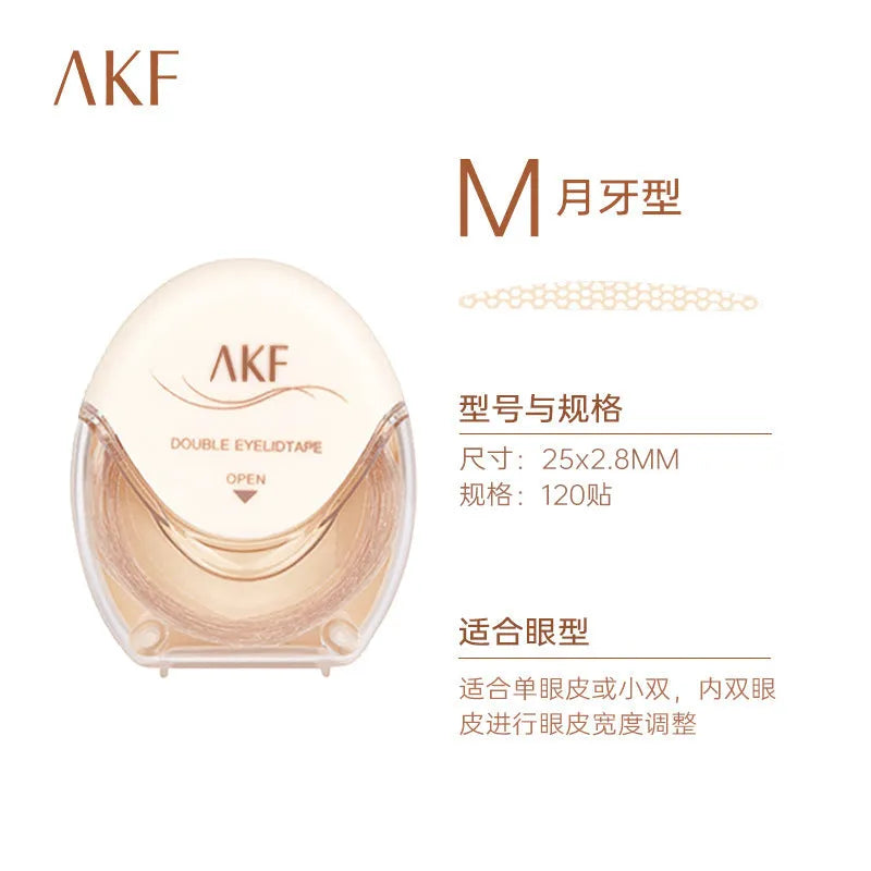 Double eyelid stickers showing invisible lace design in three shapes: Crescent S, Crescent M and Olive M