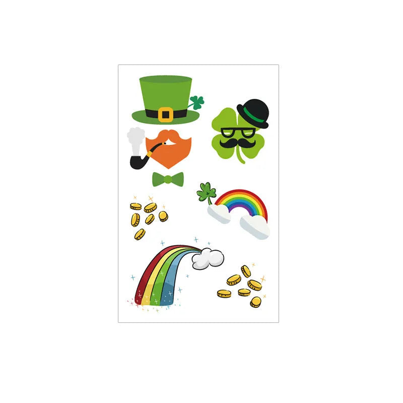 St Patrick's Day clover temporary tattoo sticker on paper, 120mm by 75mm.