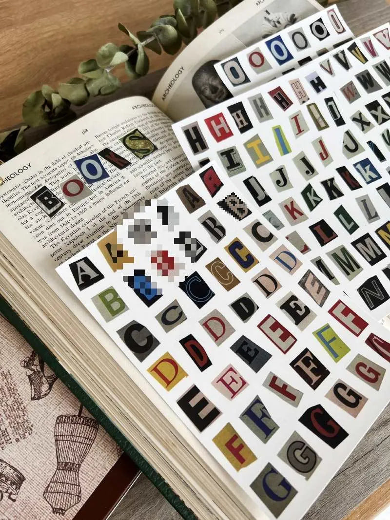 English letters and numbers symbol label stickers with alphabet sets and week words