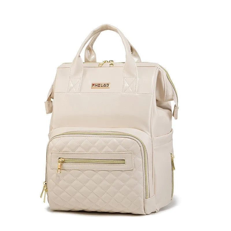 Solid colour waterproof backpack 18 inch PU leather with air pillow belt in beige