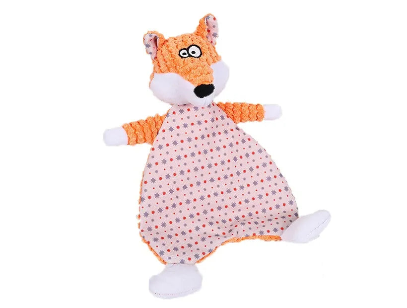 Brown fox-shaped pet stuffed toy with velvet fabric and crinkle paper sounds for cats and dogs