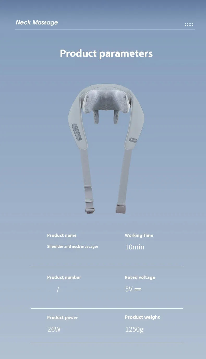 Grey elastic fabric USB-powered neck and back massager with infrared physiotherapy function