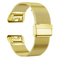 Silver stainless steel smartwatch strap for Garmin Fenix watches, shown next to 20mm, 22mm, 26mm size indicators.