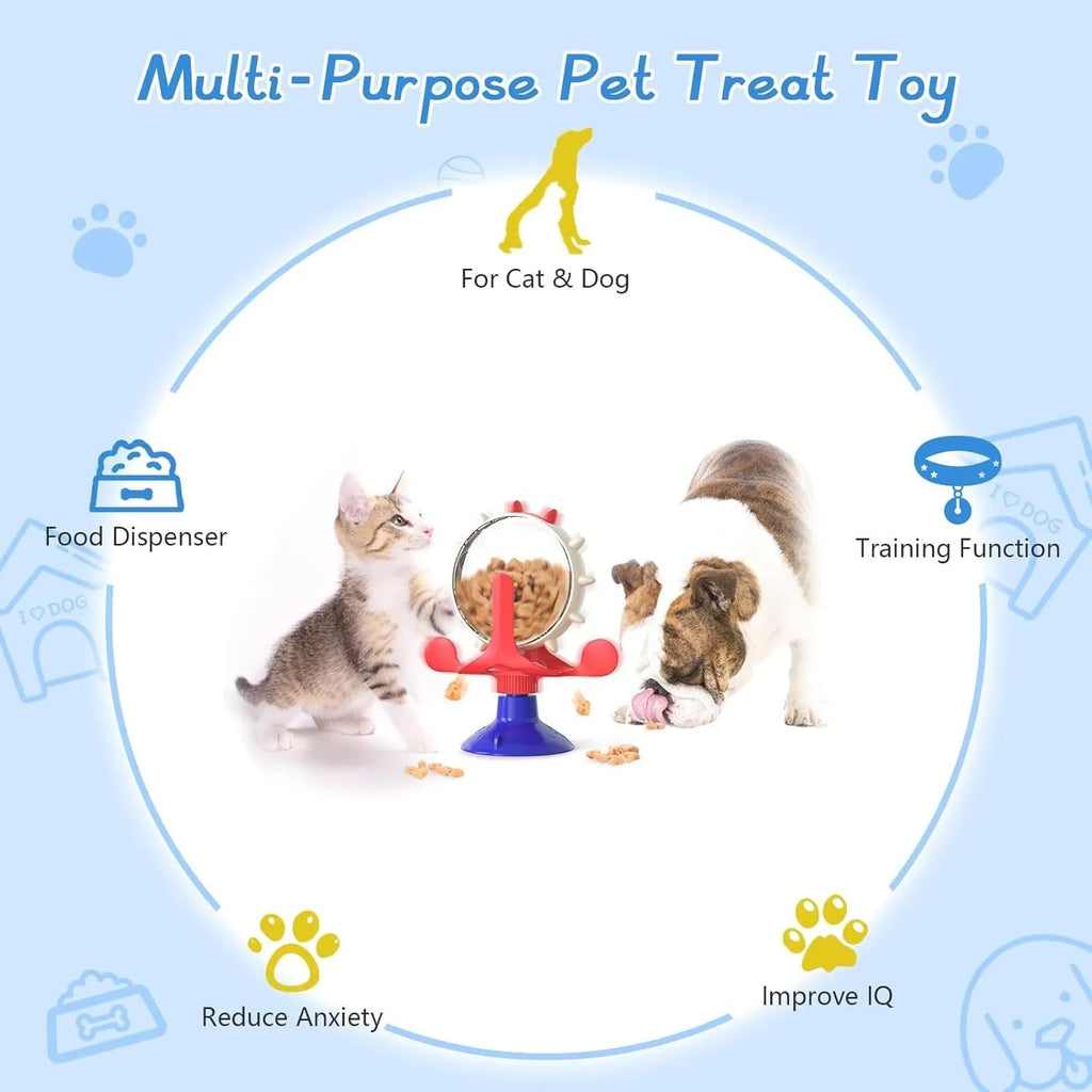 Interactive cat puzzle toy slow feeder with spinner and suction cup base in multiple colours
