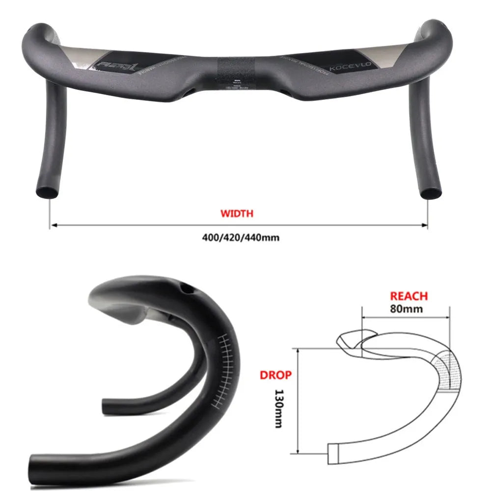 Wei Bike matt carbon fibre road bicycle handlebar showing bent drop bar shape