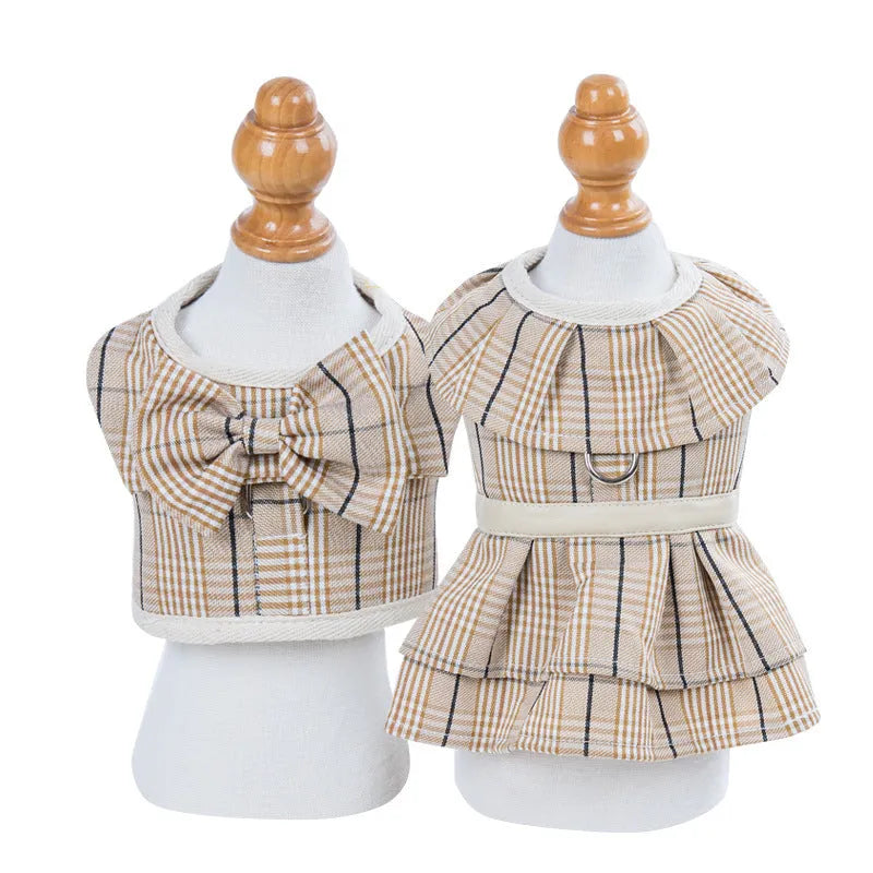 Polyester Pet Chest Strap Hand Holding Rope Vest Style Harness for Small Medium Large Dogs Beige Purple Skirt Included