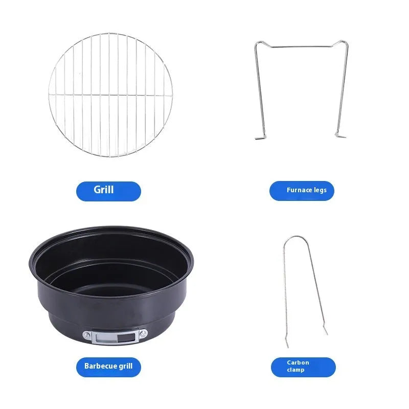 Small folding round ice stove outdoor barbecue set with mesh grill and furnace legs for 1-2 people