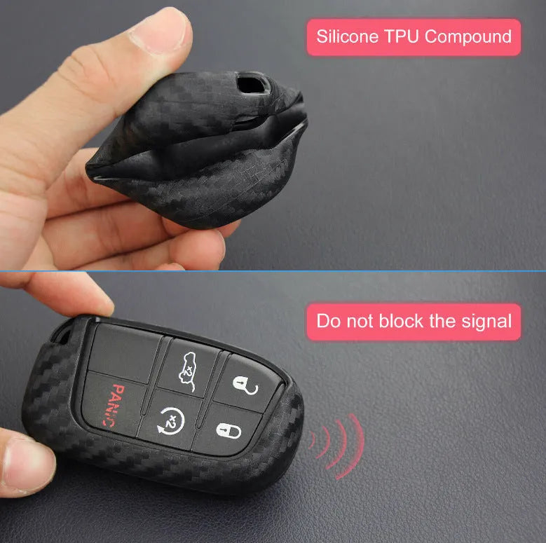 Carbon fibre patterned silicone key case cover for Dodge Chrysler Fiat car remote keys