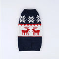 Navy blue knitted Christmas sweater for dogs on mannequin showing European style design