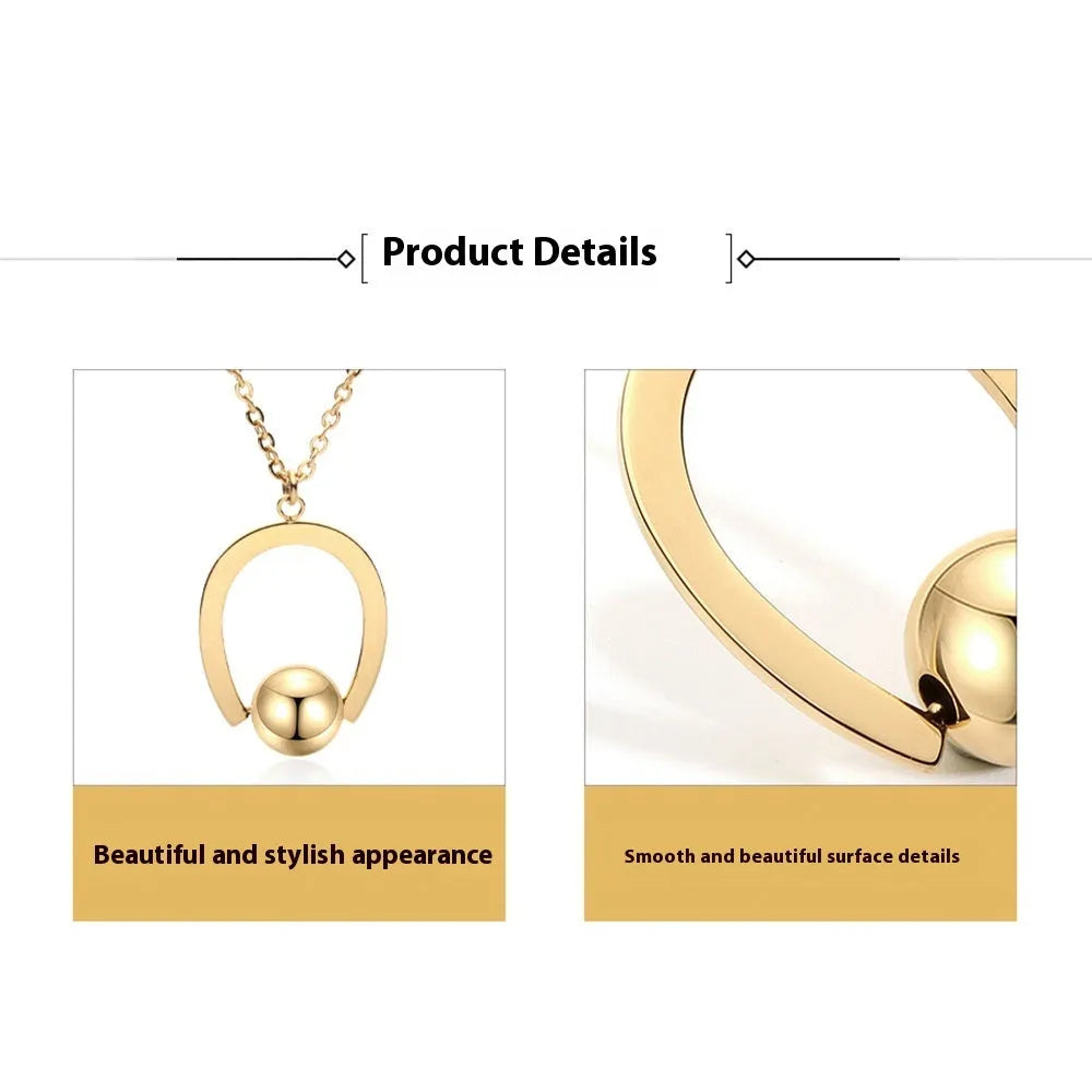 Stainless steel bead chain necklace with geometric pendant, adjustable length