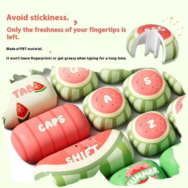Watermelon themed mechanical keyboard key caps with full five-sided sublimation print.