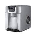 Red desktop ice maker with round ice cubes in basket, model 20E, 15kg daily capacity